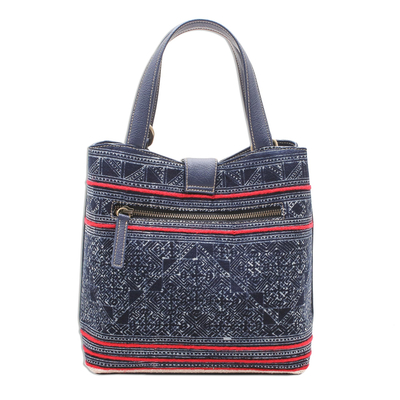 Cotton batik shoulder bag, 'Hmong Blues' - Hmong Batik Cotton Shoulder or Handbag