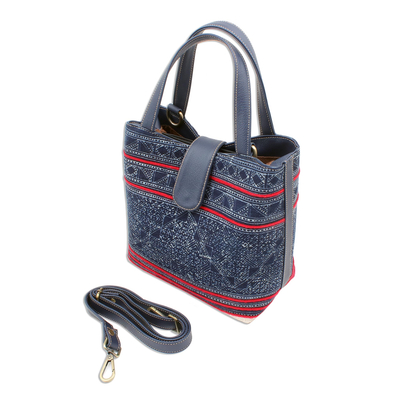 Cotton batik shoulder bag, 'Hmong Blues' - Hmong Batik Cotton Shoulder or Handbag