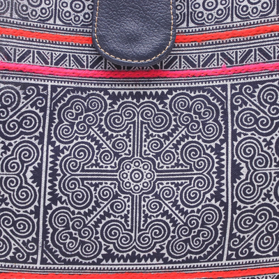 Cotton batik shoulder bag, 'Hmong Legacy' - Shoulder Bag in Hmong Batik Cotton with Faux Leather