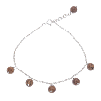 Bamboo and silver charm anklet, 'Bamboo Charm' - Interesting Bamboo Charm Anklet from Thailand