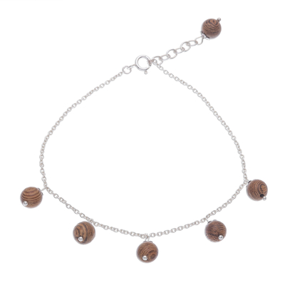 Bamboo and silver charm anklet, 'Bamboo Charm' - Interesting Bamboo Charm Anklet from Thailand