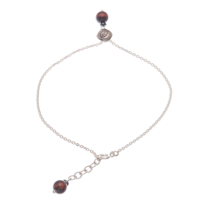 Tiger's eye and sterling silver charm anklet, 'Tiger Fish' - Sterling Silver Chain Anklet with Tiger's Eye