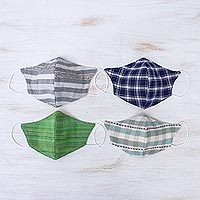 Cotton face masks 'Casual Style' (set of 4) - 4 Cotton Handcrafted Thai Face Masks in 2 Sizes