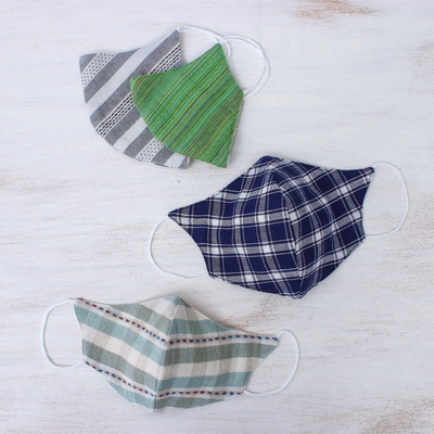 Cotton face masks, 'Casual Style' (set of 4) - 4 Cotton Handcrafted Thai Face Masks in 2 Sizes