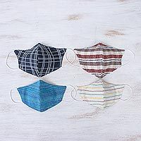 Cotton face masks, 'Weekend Casual' (set of 4)