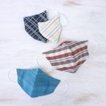 Cotton face masks, 'Weekend Casual' (set of 4) - Cotton Handcrafted Thai Face Masks (Set of 4--2 L/ 2 SM)