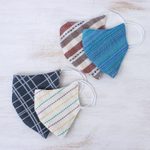 Cotton face masks, 'Weekend Casual' (set of 4) - Cotton Handcrafted Thai Face Masks (Set of 4--2 L/ 2 SM)