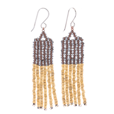 Beaded dangle earrings, 'Chao Phraya Fringe' - Long Thai Beaded Dangle Earrings