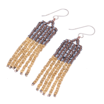 Beaded dangle earrings, 'Chao Phraya Fringe' - Long Thai Beaded Dangle Earrings