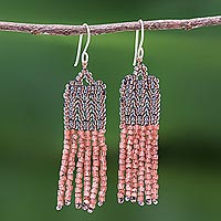 Beaded dangle earrings, 'Chao Phraya Tassels' - Bohemian Beaded Tassel Dangle Earrings from Thailand