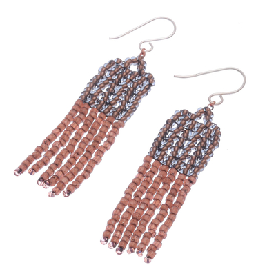 Beaded dangle earrings, 'Chao Phraya Tassels' - Bohemian Beaded Tassel Dangle Earrings from Thailand