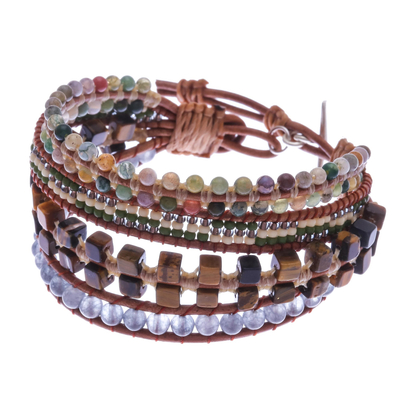 Multi-gemstone beaded wristband bracelet, 'Layers and Layers' - Multistrand Multi-Gemstone Wristband Bracelet
