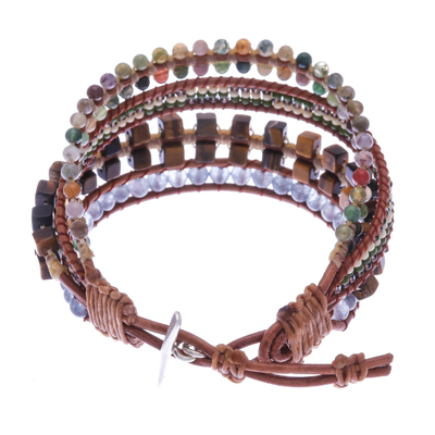 Multi-gemstone beaded wristband bracelet, 'Layers and Layers' - Multistrand Multi-Gemstone Wristband Bracelet
