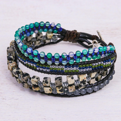 Jasper and quartz beaded wristband bracelet, 'Layers and Layers' - Hand Crafted Beaded Wristband Gemstone Bracelet
