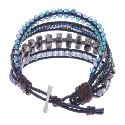 Jasper and quartz beaded wristband bracelet, 'Layers and Layers' - Hand Crafted Beaded Wristband Gemstone Bracelet