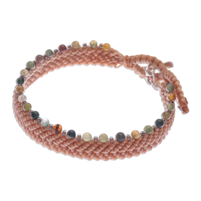 Agate beaded macrame bracelet, 'Marquee in Buff' - Buff Macrame Bracelet with Agate and Glass Beads