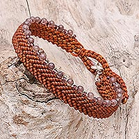 Quartz beaded macrame bracelet, 'Marquee in Rust'