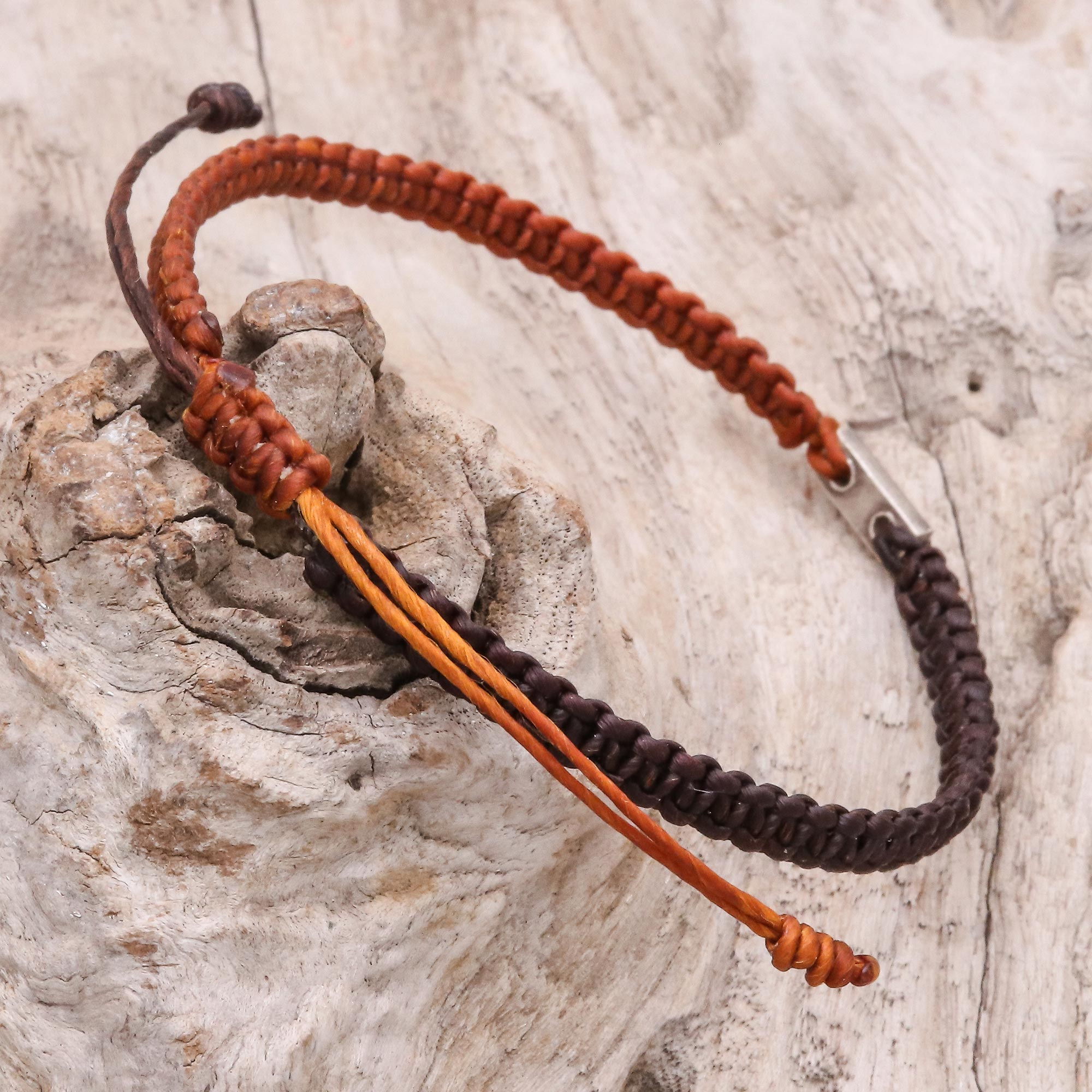 Unisex Macrame Sliding Knot Poly Cord Bracelet Brown/Rust - Rustic ...