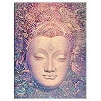 „Buddha Vision“ – Acryl-auf-Leinwand-Gemälde eines hellenistischen Buddha