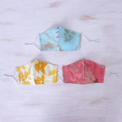 Gesichtsmasken aus Baumwolle, (3er-Set) - 3 umweltfreundlich gefärbte 3-lagige Gesichtsmasken aus Baumwolle mit Rosa-Aqua-Gold-Print