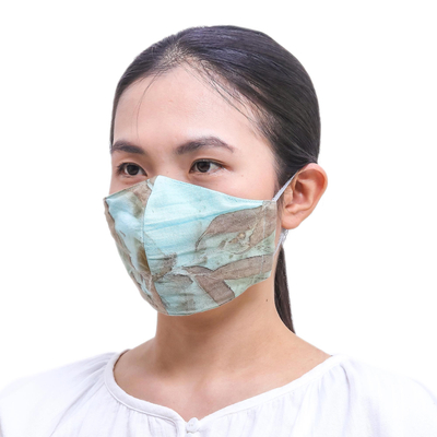Cotton face masks, 'Serene Nature' (set of 3) - 3 Eco-Dyed Pink-Aqua-Gold Print Cotton 3-Layer Face Masks