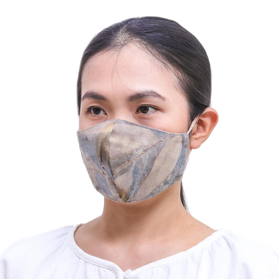 Cotton face masks, 'Joyous Nature' (set of 3) - 3 Eco-Dyed Honey Brown-Aqua-Grey Cotton 3-Layer Face Mask