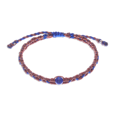 Lapis lazuli macrame bracelet, 'Bohemian Chic' - Macrame Cord Bracelet with Lapis Lazuli Pendant