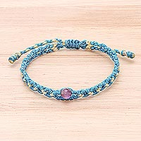 Amethyst macrame bracelet, 'Bohemian Chic' - Macrame Bracelet with Amethyst Bead Pendant