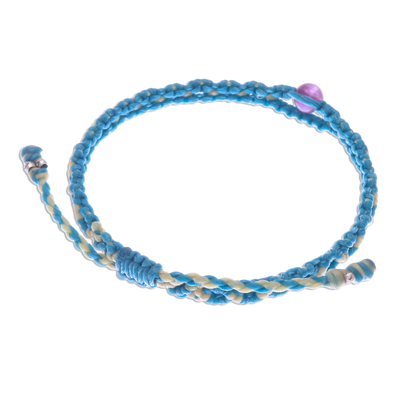 Amethyst macrame bracelet, 'Bohemian Chic' - Macrame Bracelet with Amethyst Bead Pendant