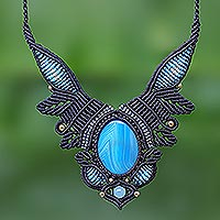 Featured review for Agate and quartz macrame pendant necklace, Bohemian Treasure