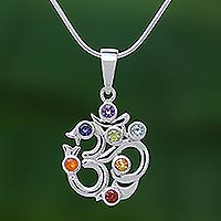 Multi-gemstone pendant necklace, 'Omkara Rainbow'