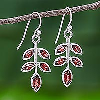 Garnet dangle earrings, 'Apple Leaves'