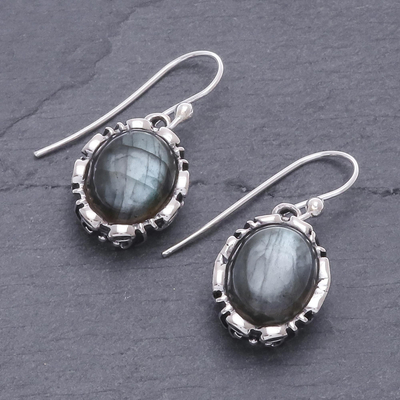 Labradorite dangle earrings, 'Misty Allure' - Thai Labradorite and Sterling Silver Dangle Earrings