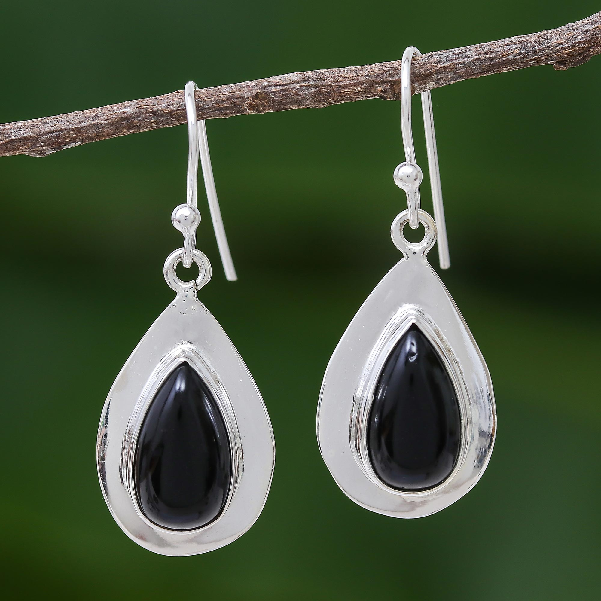 Handmade in 925 Sterling Silver Black Onyx Tear Drop Earrings With Gift Bag