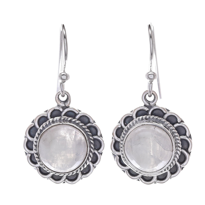 Thai Sterling Silver and Rainbow Moonstone Dangle Earrings