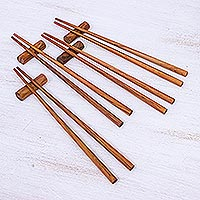 Teak wood chopsticks set, 'Smooth Meal' (set of 4)