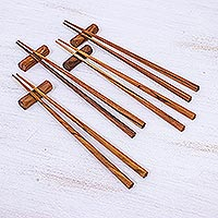 Teak wood chopsticks set, 'Authentic Meal' (set of 4)