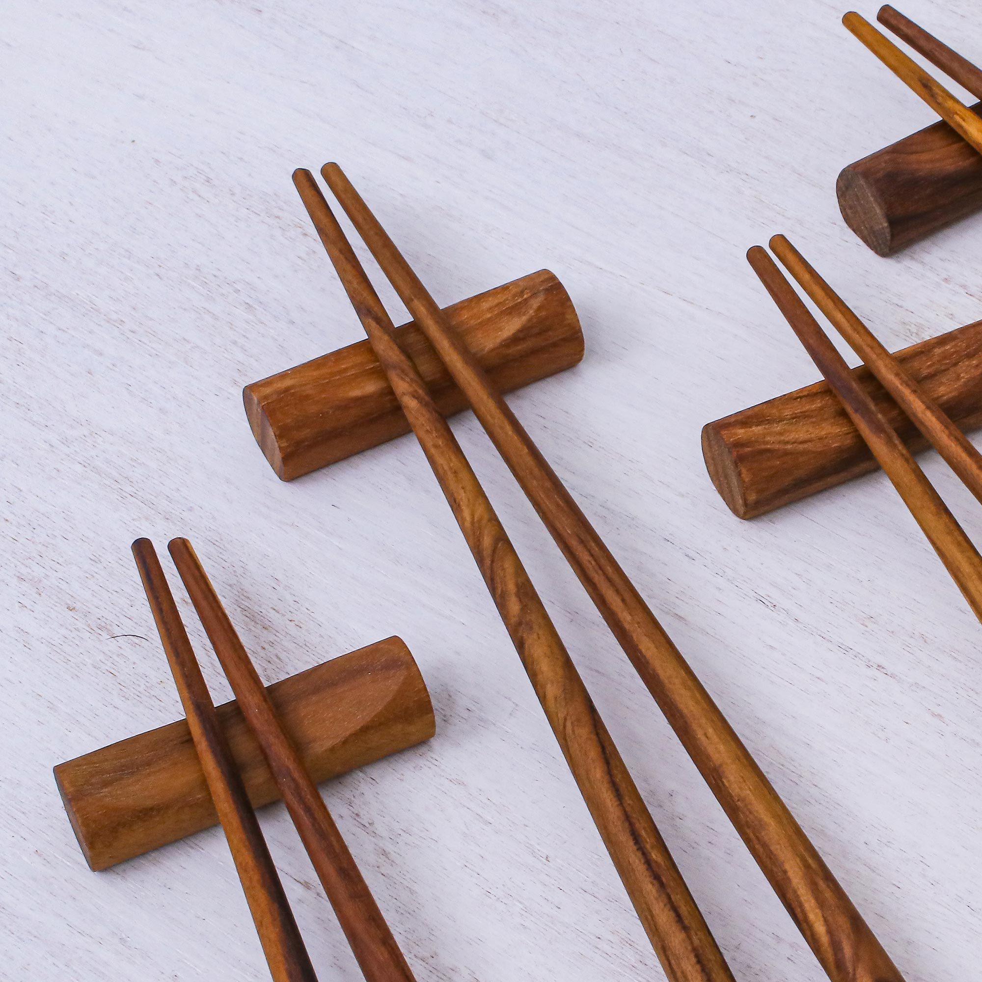 Teak Wood Chopsticks from Thailand Set of 4 with Rests Miraculous