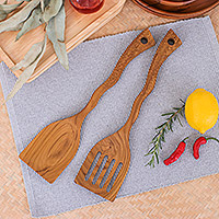 Teak wood spatulas, 'Kitchen Harmony' (pair) - Food-Safe Hand Crafted Teak Wood Spatulas (2)