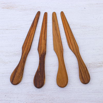 Teak wood spreaders, 'Spread Joy' (set of 4) - Hand Crafted Teak Wood Spreaders Made in Thailand (Set of 4)