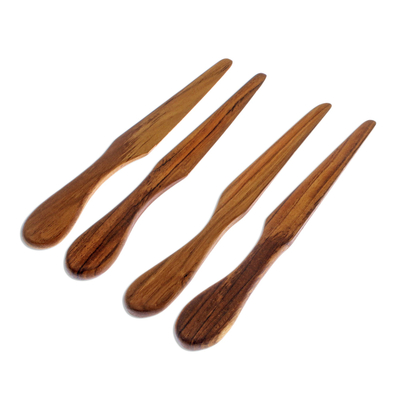 Teak wood spreaders, 'Spread Joy' (set of 4) - Hand Crafted Teak Wood Spreaders Made in Thailand (Set of 4)