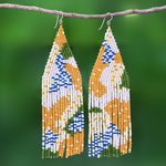 Beaded waterfall earrings, 'Amazing Waterfall in Orange' - Hand Beaded Long Waterfall Style Earrings