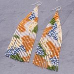 Beaded waterfall earrings, 'Amazing Waterfall in Orange' - Hand Beaded Long Waterfall Style Earrings