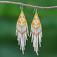 Beaded waterfall earrings, 'Bold Cascade in Orange' - Orange Beaded Waterfall Earrings with Silver Hooks
