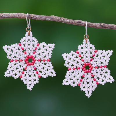 Beaded dangle earrings, 'Unique Creation in Pink' - Hand Crafted Beaded Dangle Earrings from Thailand