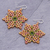 Beaded dangle earrings, 'Unique Creation in Orange' - Orange and Green Snowflake Shaped Beaded Earrings