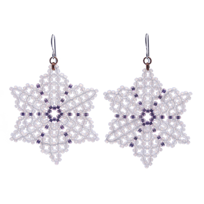 Beaded dangle earrings, 'Unique Creation in White' - White Snowflake Dangle Earrings from Thailand