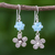 Silberne Ohrhänger - Blumenohrringe aus 950er Silber mit blauen Glasperlen