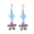 Silver dangle earrings, 'Hill Tribe Sparkle' - 950 Silver Flower Earrings with Blue Glass Beads