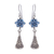 Silver dangle earrings, 'Karen Sparkle in Indigo' - Indigo Blue Bead and 950 Silver Earrings